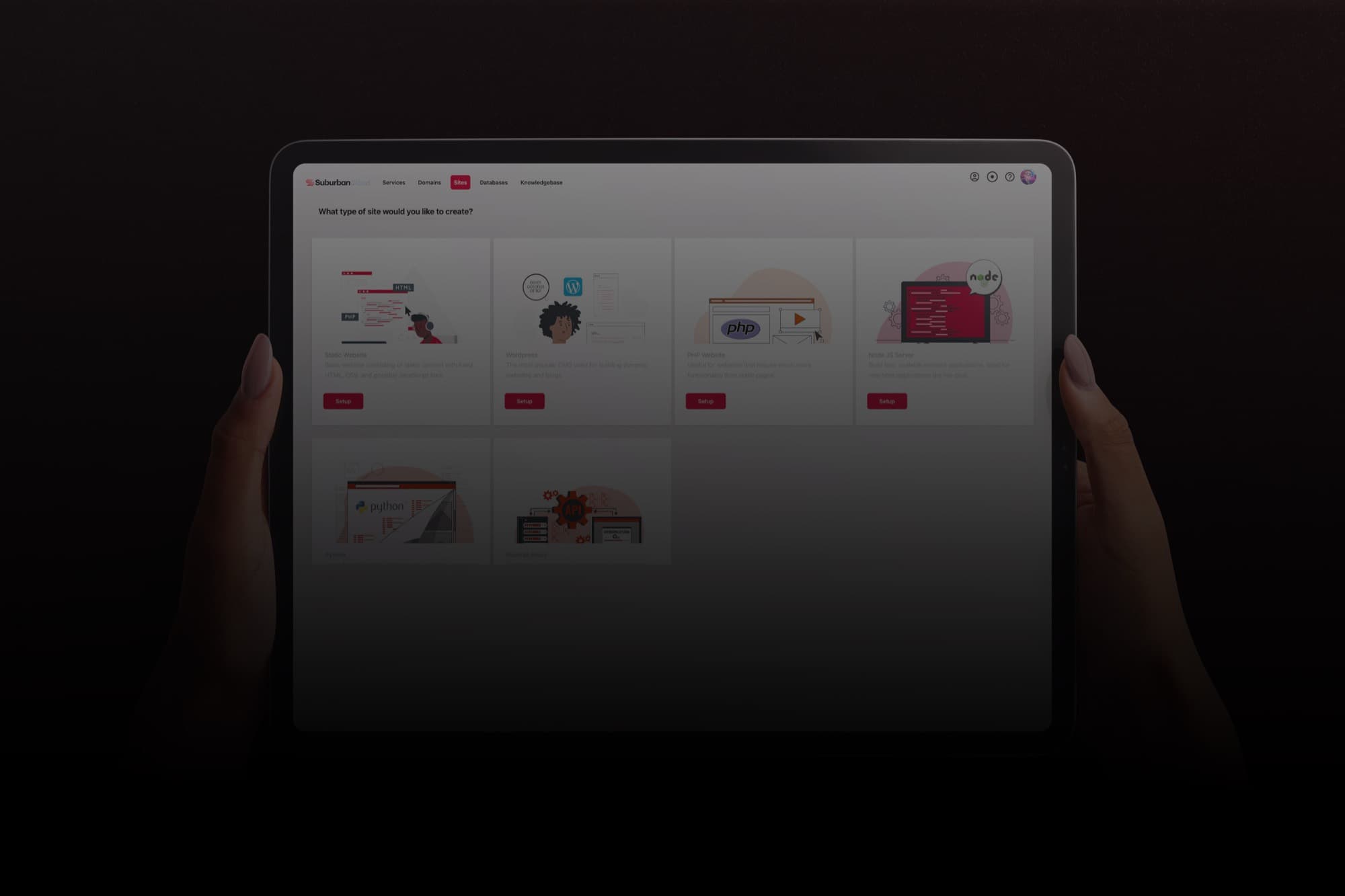 The Suburban Cloud console displayed on a tablet
